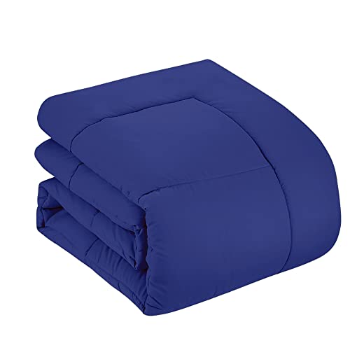 Sweet Home Collection 7 Piece Comforter Set Bag Solid Color All Season Soft Down Alternative Blanket & Luxurious Microfiber Bed Sheets, Royal Blue, Queen