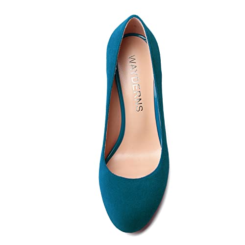 WAYDERNS Womens Party Slip On Suede Round Toe Fashion Solid Stiletto High Heel Pumps Shoes 3.3 Inch3