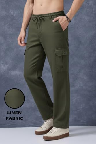 Image of Men's Multi Color Cargo Casual Trousers | Men's Regular Fit Straight Pants | Comfortable Stylish Cargo for Men | Soft Fabric for Everyday Wear, Travel & Office | Linen Cotton Bottom Wear