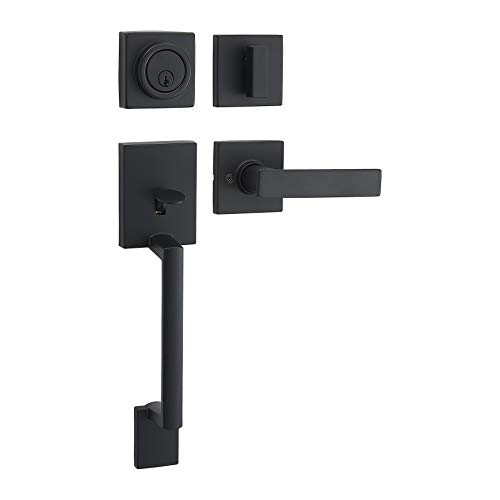 Amazon Basics Front Door Lock Set, Handleset with Stamford Lever, Level Door Handle, Exterior, Single Cylinder Packs, Matte Black, 1-Pack by Amazon Basics - Image 2