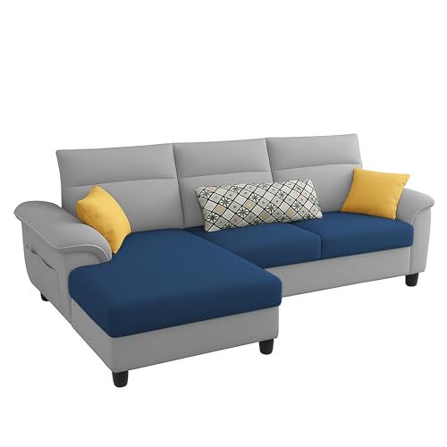 Image of Casaliving Seams LHS 4 Seater L Shape Sofa for Living Room (Blue Grey Fabric) Premium Fabric Sofa