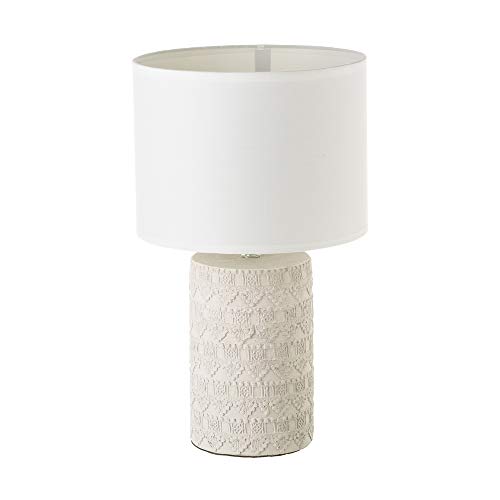 Lámpara de mesita de noche grabada shabby chic de cemento beige de Ø 24x41 cm - LOLAhome