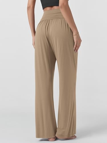 Image of ODODOS Women's Wide Leg Palazzo Lounge Pants with Pockets Light Weight Loose Comfy Casual Pajama Pants-28 Inseam, Peanut, Medium