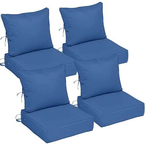 Image of 24x24 Outdoor Chair Cushions Set of 4, Waterproof Deep Seat Cushions for Patio Furniture with Removable Cover, Fade Resistant 4'' Outdoor Seat Cushion w /Ties&Handle for Sofa Loveseat, Blue