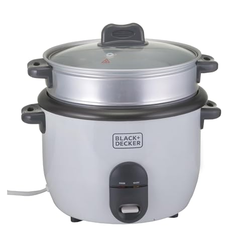 BLACK+DECKER Rice Cooker 700W 1.8L Capacity Multifunctional Cooking Options Removable Non-Stick Bowl Steaming Tray Water Level Indicator Glass Lid Cool Touch Handle Compact White - RC1860-B5