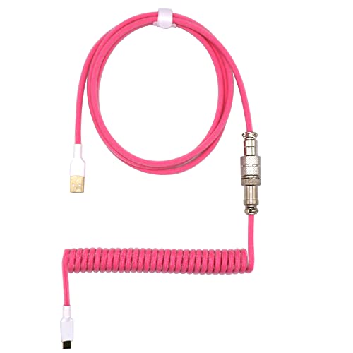 Kraken Coiled Keyboard Cable - Artisan USB C Cable with Aviator Connector for Mechanical Gaming Keyboards - Pink