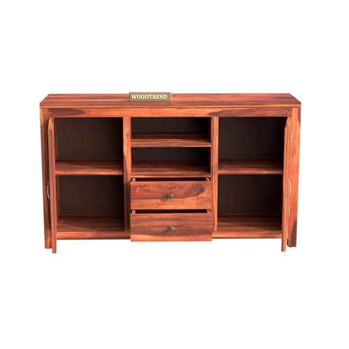 Image of Solid Wooden Crockery Cabinet for Kitchen & Dining Room | Side Board Cabinet with Drawers & Door (Natural)