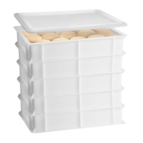 Cosedacasa vi propone questo set che comprende 5 cassette porta impasti e un coperchio cm 60x40x10 LITRI 18 Certificata per alimenti Ottimizza la conservazione e la lievitazione dei tuoi impasti con la nostra Cassetta Porta Impasto per Pizza.