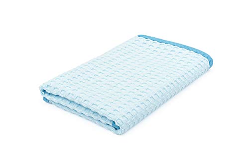 The Rag Company - Dry Me A River - Professional Korean 70/30 Blend Microfiber Waffle-Weave Drying & Detailing Towels, Soft Suede Edges, 390gsm, 16in x 16in, Light Blue (5-Pack)
