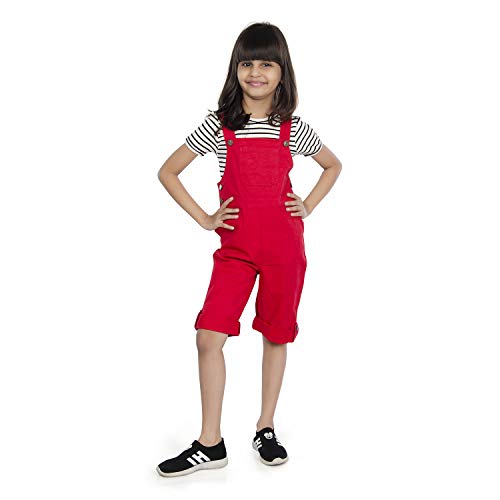 Red Cotton Twill Dungaree for Girls Age 