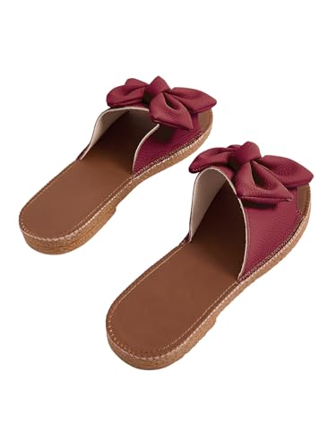 Image of Verdusa Women's Bow Flat Sandals Leather Open Toe Flats Summer Vacation Shoes Beach Sandals Outdoor Slippers