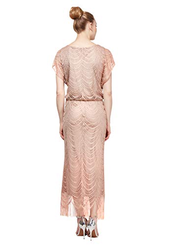 S.L. Fashions Women's Metallic Crochet Dress with Fringe Hemline2