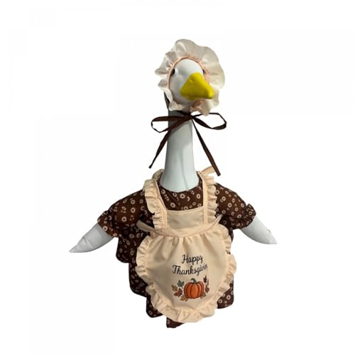 Meiweileya Thanksgiving Por H Goose Outfit for 23'' Porch Goose Statue Brown Floral Dress Harvest Costume Duck Outfits Clothes (Beige Brown, One Size)