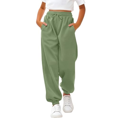 Youth Teen Joggers Sweatpants Girls Fleece Thick Baggy Wide Leg Long Sport Pants with Pockets Cotton Elastic Waist Pants