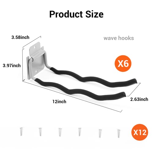Qualstorage Garage Wall Mount Hooks 6 Pack Heavy Duty Steel Storage Organizer Utility Hanging System For Ladder,Tire,Folding Chair And Garden Tools #TOP1