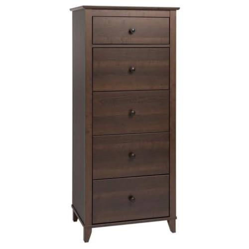 Prepac Yaletown Traditional 5-Drawer Tall Dresser for Bedroom, Wood Tall Bedroom Dresser Chest of Drawers 16' D x 23' W x 52.5' H, Espresso, EDBR-1204-1