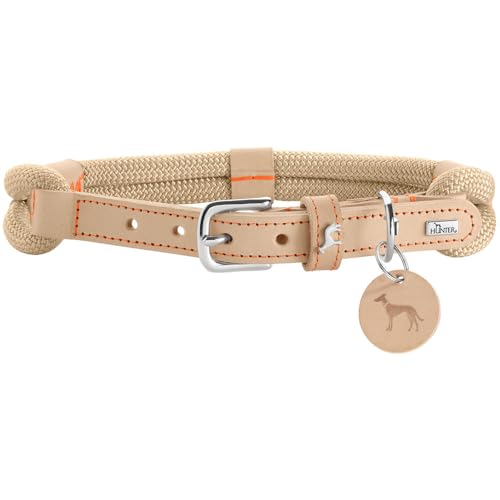 Hunter Hundehalsband Malia, Farbe: beige/Natur, aus geschmeidigem Tau & robustem Leder, leicht, strapazierfähig, moderner & eleganter Look, frische Farben, Made in Germany, Größe: 45