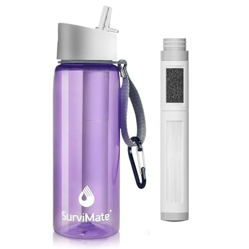 Survimate 0.01&mu;m Ultra-Filtration Filtered Water Bottle, Portable Water Filter Bottle with 4-Stage...