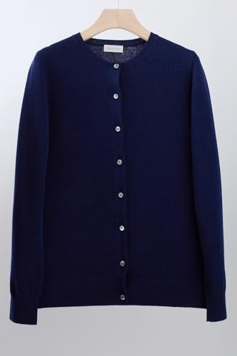 Image of JENNIE LIU Women's 100% Cashmere Button Front Long Sleeve Crewneck Cardigan Sweater