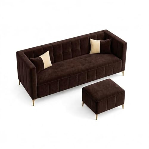 Image of SOCOZI Stylluxe 4 Seater L Shape Sofa Set with Movable Ottoman | Flexible Left or Right Layout | Soft Velvet Suede Fabric | Modern Design | Plush Comfort Cushions for Living Room (Dark Brown)