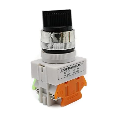 SWNAQUY CHENZHANMAOYI LAY7 Selector Rotary Switch Knob Button 22mm 4 Screw Terminals 2 Way Small Size 2 Position ON/OFF LAY37 Y090 Push Button Switch Cover