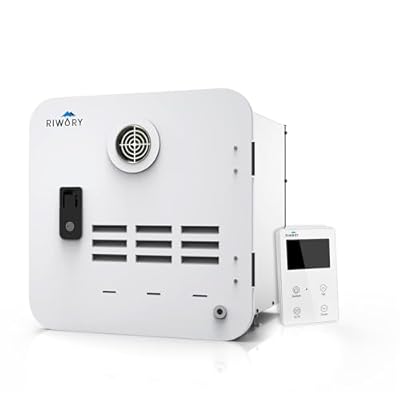 RIWORY RV Tankless Water Heater, 65,000BTU,Max 3.9GPM, With 15 x 15 inches Door, Remote Controller and Showerhead Kit, DC 12V, Anti-Freeze Protection, Double Water Outlet (White, ?15" x 15"x 14.8")