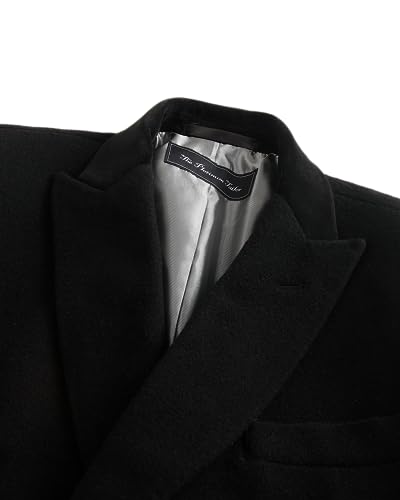 Herren schwarz Mantel Wolle & Kaschmir Toller Mantel lang zweireihig schwer warm Winte (44)