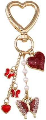Enamel Butterfly Flower Charm Keyrings Multi Colored Love Heart Y2K Butterfly Keychains Keyring image 5