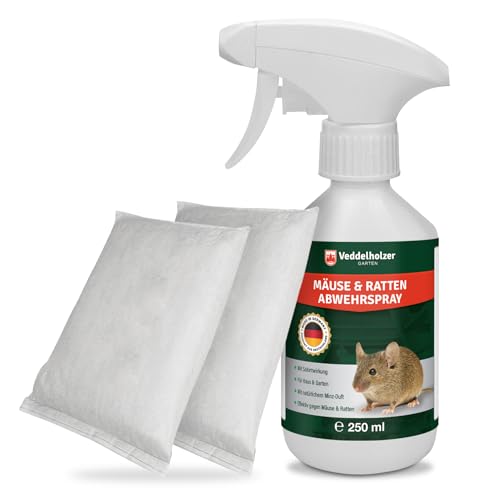 Veddelholzer 250 ml Mäuseabwehr Set mit Duftsäckchen natürliches Mäuse und Rattenabwehrmittel für Innen & Außen, Haus, Garten, Keller effektiv,...