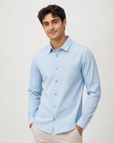 Image of The Kab's Men Casual Shirt | Textured Cotton Fabric Regular Fit Shirts for Men Stylish | Full Sleeve Shirt for Man | Comfortable Breathable Fabric | Perfect for Casual Office and Outing Wear