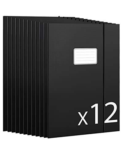 JiaWei Folders for Paperwork A4, Pack of 12 File Folder, 3 mm Spine, Made of 350 g/㎡ Cardboard with 3 Flaps & Elastic Strap
