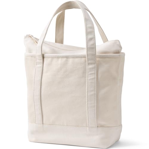 Image of Lands' End Zip Top Long Handle Canvas Tote Bag