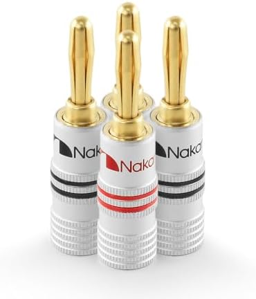 Nakamichi Excel Series 24k Gold Plated Banana Plug 12 AWG - 18 AWG Gauge Size 4mm for Speakers Amplifier Hi-Fi AV Receiver Stereo Home Theatre Audio Wire Cable Screw Connector, 4 Pcs (2-Pairs)