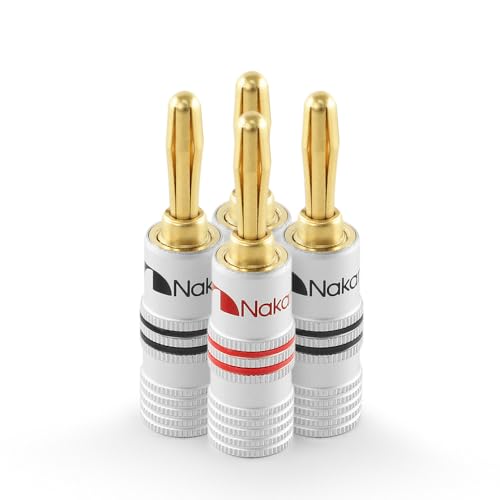Nakamichi 24K Enchufe de banana chapado en oro 12-18 AWG Tamaño de 4 mm para Altavoces Amplificador Hi-Fi Receptor AV Estéreo Teatro en Casa Cable de Audio Conector de Tornillo, 4 piezas (2 pares)
