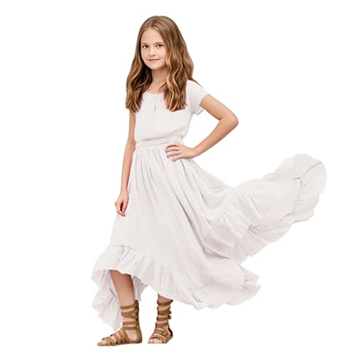 Girls’Lace Boho Maxi Flower Dresses Flowy and Swing Backless Strappy Irregular Dress for Daily or Party