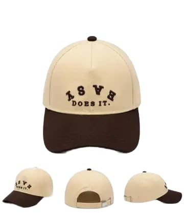 Vintage Two-Tone Canvas Baseball Cap - Khaki Beige Crown with Dark Brown Brim and Top Button, Easy Does IT Embroidered Dad Hat A&H-922 Cap_82Brown-image-30