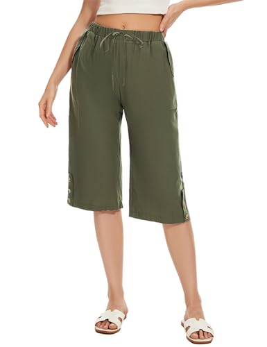 TBA Wide Leg Straight Capri Pants for Women Drawstring Elastic High Waist Joggers Pants Casual Cropped Trousers with Pockets