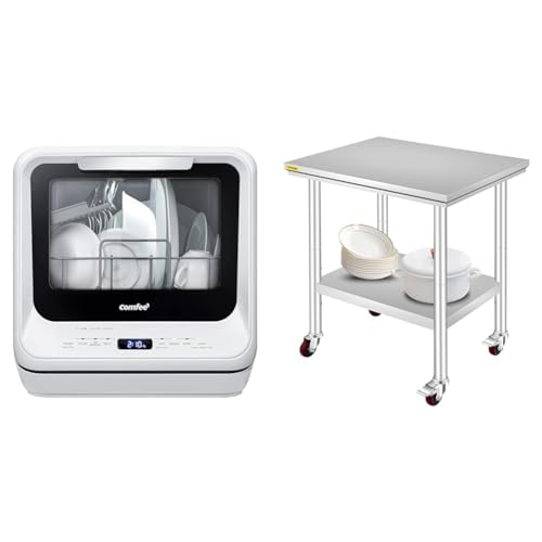 COMFEE' Countertop Dishwasher, Portable Dishwasher with 5L Built-in Water Tank, No Hookup Needed, 6 Programs, 360° Dual Spray, 192℉ Steam& Air-Dry Function, Mini Dishwasher for Apartments& RVs, White