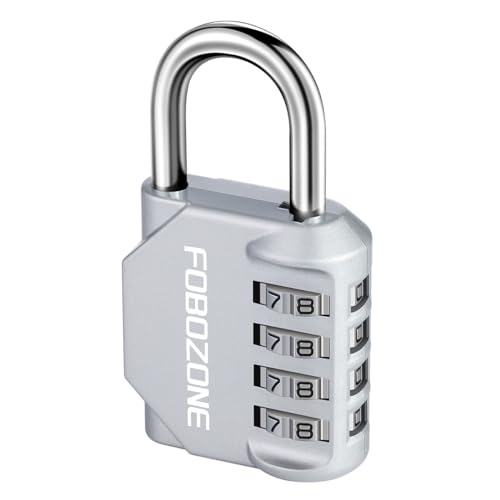 FOBOZONE Candados de combinación, candado de 4 dígitos resistente al agua con código reiniciable, para taquilla de gimnasio, armario, cobertizo, aldaba, puerta (plata)