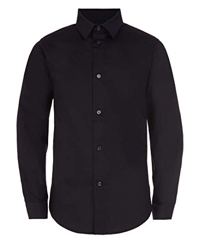Calvin Klein Boys' Big Long Sleeve Slim Fit Dress Shirt, Style with Buttoned Cuffs & Shirttail Hem, Black, 10 Calvin Klein Boys' Big Long Sleeve Slim Fit Dress Shirt, Style with Buttoned Cuffs & Shirttail Hem, Black, 10