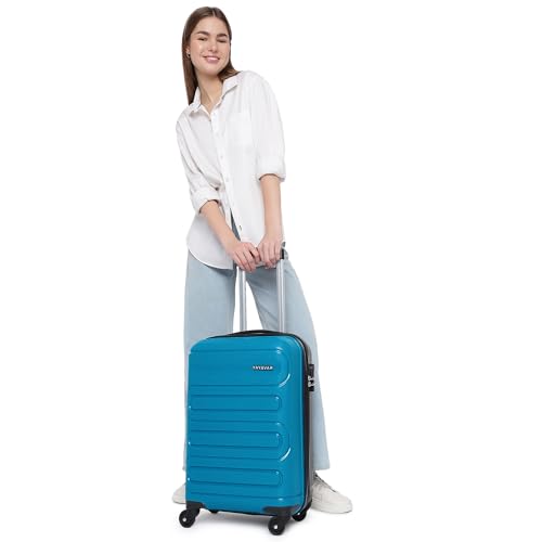 Image of Yayavar Tokyo Textured ABS Hard-Sided Suitcase Bag - 35L| Dual Color Trolley with 4 Spinner Wheels, Number Lock, Water Resistant | Luggage Bag for Travel (Teal & Black, 56cm, Small)
