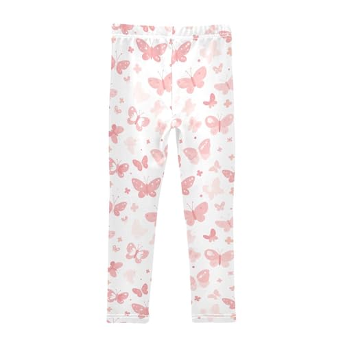 KLL Butterflies on White Pink Toddler Girl Athletic Leggings Casual High Waisted Athleisure Pants Exercise2