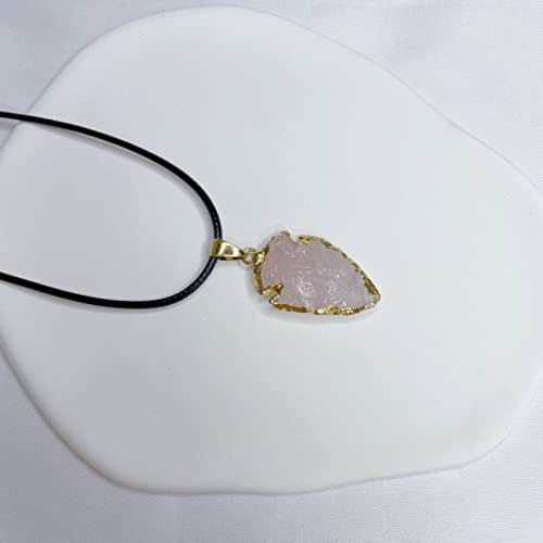 Tebapi Raw Gems Natural Stone Pendant Necklace For Men Women Arrowhead Shape Black Flint Gemstone Charms Crystal Necklace Rough Healing Point Quartz Stone Pendants Pink Crystal #TOP5