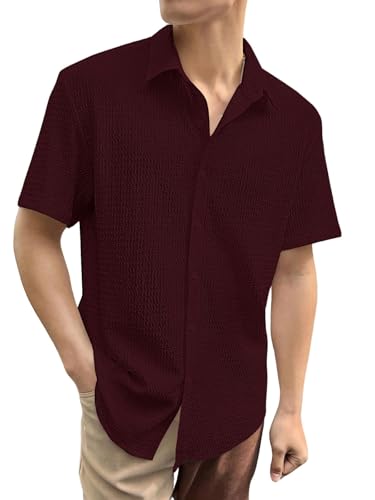 Image of GRECIILOOKS Men's Polycotton Shirt |Stylish Casual Regular Fit Shirts | Textured Half Sleeve | Slim Fit | Business & Meeting Ready (Available in Plus Size)