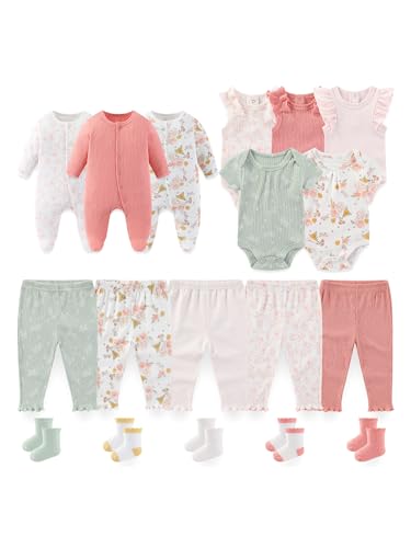 BIGBIGKISS Baby Boy Girl Clothes Cotton Unisex Newborn Layette Gift Set and Accessories 18 Pack Baby Outfit 0-12Months