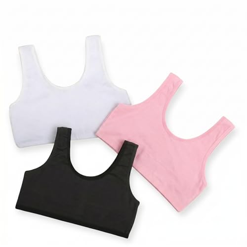 Image of Girls Cotton Sports Bra, Non-Padded, Full Coverage, Regular Broad Strap, Pack of 3, Training Bra for Gym Yoga Workout