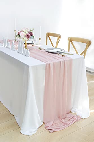 Aivanart 10Ft 2 Packs Dusty Rose Chiffon Table Runner For Wedding Decorations Rustic Table Runner Sheer Decor For Bridal Shower,Birthday Party,Baby Shower #TOP2