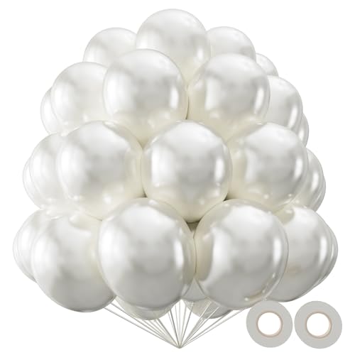 Image of Pearl White Balloon 110pcs, 12 Inch Thickened Latex Party Balloons Helium Bright Color for Birthday Baby Shower Wedding Party Supplies Arch Garland Decoration