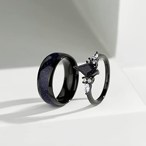 Promise Rings For Her - Black Rings For Women Engagement Rings With Kite Cut Shaped Blue Sandstone Plated With Rhodium Matching Rings For Couples Wedding Bands For Hers Engagement Ring 1Pc #TOP4