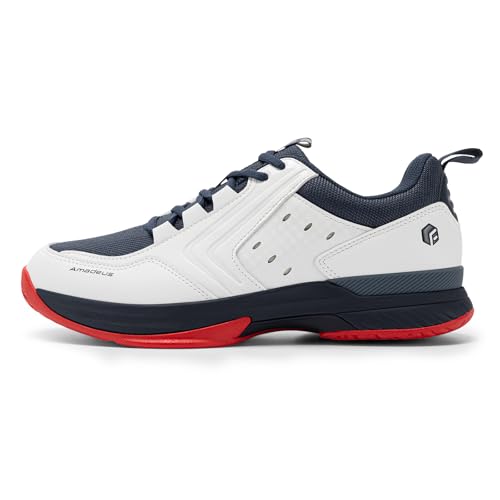 FitVille Wide Tennis Shoes for Men Pickleball Shoes Sneakers | Court Racquetball Athletic Shoes for Racquet Sport | Wide Toe Box & Arch Support (14 X-Wide, White & Navy Blue)